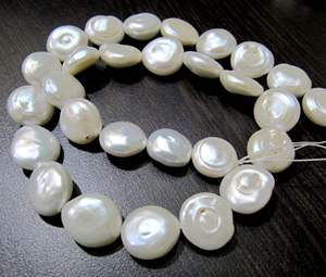 Perles d'eau douce naturelles, forme de pièce de monnaie, perles blanches, taille 12-13 mm, brin de perles de 16 pouces de long - Product Image 3
