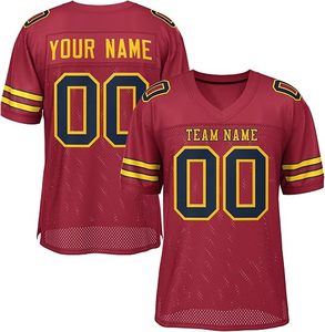Custom American Football Jersey Men's V-Neck Mesh Sublimated Breathable Short Sleeve Custom Team Name Number Red Yellow Trim - Product Image 6
