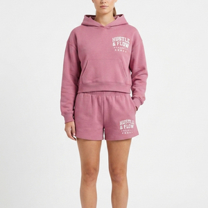Ensemble crop top et short streetwear pour femme, fabriqué par un fabricant professionnel, coupe classique, hiver, uni, 100% coton respirant - Product Image 1