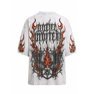 Men's Gothic <b>Flame</b> Skull Print Short Sleeve O-Neck T-<b>Shirt</b> Oversized Fit Jersey Cotton Regular Length Patterned Design - Product Image 3