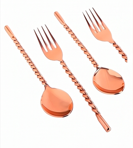 Ensemble de couverts en or rose, manche torsadé, finition miroir, vaisselle glamour, vaisselle de mariage, couverts en acier inoxydable, fourchette, cuillère, couteau - Product Image 4