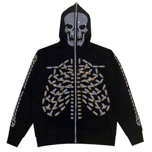Custom Men Full Zip Up Rhinestone <b>Skeleton</b> <b>Hoodie</b> Streetwear Sweatshirt Wholesale - Product Image 3