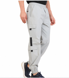 Light Grey 100% Polyester Woven Tapered Fit Casual <b>Trousers</b> with <b>Elastic</b> Waist Breathable & Quick Dry Lightweight for <b>Men</b> - Product Image 3