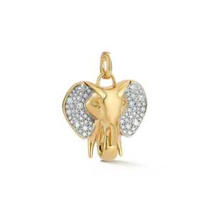 Pendentif éléphant rond avec diamants de laboratoire, breloque porte-bonheur en forme de tronc, colliers personnalisés en or massif 14K 18K de 1 pouce, vente en gros - Product Image 6
