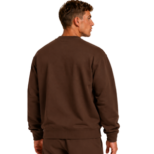 Chocolate <b>Brown</b> Men Sweatshirt Crew Neck <b>Long</b> <b>Sleeve</b> Pullover Casual Fleece <b>Top</b> Customized Logo Streetwear Winter Sportswear - Product Image 2