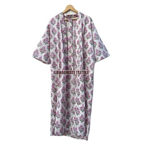 Vintage Indian Cotton Kimono Robe for Women <b>Short</b> Three-Quarter <b>Sleeve</b> Bath <b>Dressing</b> <b>Gown</b> for Home Summer Sleepwear Night Spring - Product Image 3