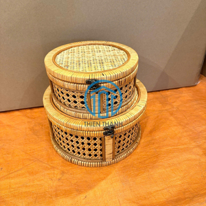 <b>Round</b> Rattan Gift <b>Box</b> with Cane Weave Detail and Metal Latch, Handcrafted Wicker Jewelry <b>Box</b> with Lid - Product Image 6