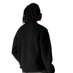 Pull Polo Homme en Maille Gaufrée à Manches Longues Noir Décontracté Col Boutonné Haut Doux Texturé Mélange Coton Personnalisable OEM - Product Image 4