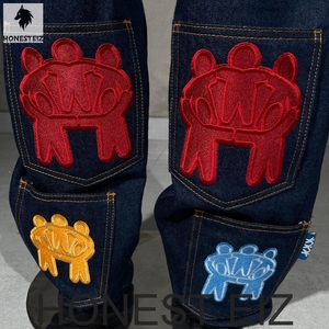 HONEST EIZ Jean en denim vintage taille haute coupe droite pour femme, écologique, longueur intégrale, style streetwear - Product Image 3