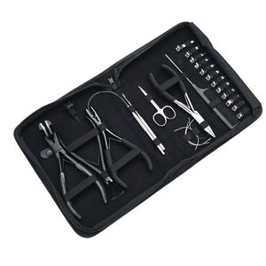 Professional Hair Extension Tool Kit Tap In Pressing Plier Two Hole Crimper Microbead Remover <b>Hook</b> Threader Scissor Comb <b>Clips</b> - Product Image 5