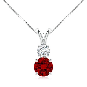 14K <b>Solid</b> <b>Gold</b> Prong-Set Round Cut Batural Red Ruby and Diamond Two Stone <b>Pendant</b> IGI Certified Handmade Link Chain Necklace OEM - Product Image 1