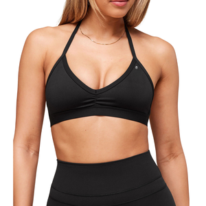 Sujetador Deportivo Minimalista para Mujer con Logotipo Personalizado, Soporte Ligero, Nailon y Spandex Transpirable, Top de Yoga con Tirantes, para Entrenamiento, Gimnasio, Fitness, Color Negro Sólido - Product Image 3