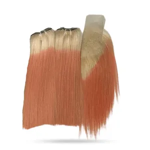 Extensions de cheveux indiens Remy roses, longues et lisses, double épaisseur, base en soie HD transparente, brun clair - Product Image 3