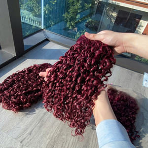 Prix de gros 100% Cheveux humains vierges bruts vietnamiens, trame en dentelle, boucles pixie, couleur bordeaux, super double drawn, extensions de cheveux - Product Image 1