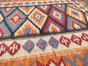 Tapis géométrique Kilim fait main, rectangulaire, en laine, à poils moyens, écologique, tufté à la main, pour salon, nettoyage localisé, Krafterscustom - Product Image 5