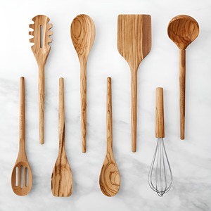 Utensilios de Cocina de Madera de Acacia Ecológicos Natural House: Cuchara Sólida, Espátula para Voltear Alimentos, Cuchara Ranurada y Batidor - Product Image 1