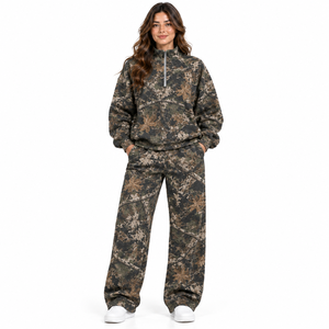 Unisex Solid <b>Fleece</b> Hooded Breathable Tracksuit Set Full Sleeve Zipper Top Wide Leg Pants Casual Regular Fit Winter Wear - Product Image 1