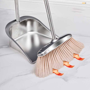 Heavy Duty Metal Dust <b>Pan</b> Broom Upright Stand up Dustpan Long <b>Handle</b> Broom and Dustpan Set Stainless Steel Dust <b>Pan</b> - Product Image 3