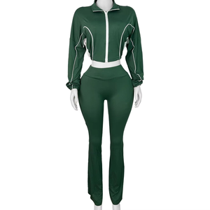 Pantalones de Dos Piezas para Mujer, Estilo Europeo Americano, Primaverales, con Doble Costura, Contraste de Color, Cierre de Cremallera, Spandex, Micro-horn - Product Image 3