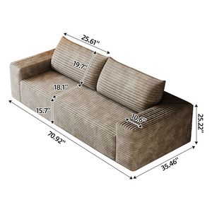 Set Divano in Tessuto Corduroy a 3 Pezzi da 180 cm, con Divanetto e Divano Lungo, Seduta Profonda, per Soggiorno, Camera da Letto, Sala Conferenze, 1 Pezzo, Nessun Montaggio Richiesto - Product Image 3