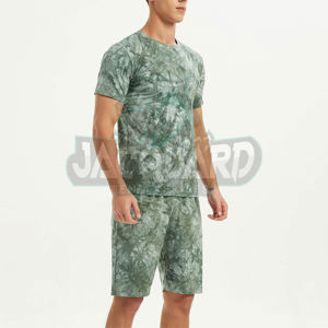 Ensemble de shorts décontractés pour hommes, style hiver, jacquard, t-shirt à manches courtes, ensemble de survêtement uni, 2 pièces, 100% coton - Product Image 3