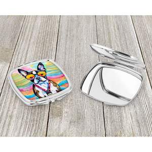 Women's Compact Folding Handheld Travel Makeup <b>Mirror</b> Boston Terrier Hippie Dawg Decorative <b>Pocket</b> Gift for Girls - Product Image 3