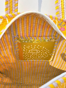 Sac fourre-tout matelassé en coton imprimé à la main, motif floral, style bohème, décontracté, avec fermeture éclair, pour la plage et les voyages, pour femmes - Product Image 5