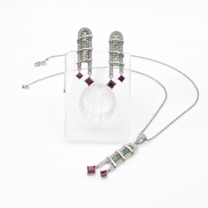 925 Sterling Silver Natural Emerald <b>Garnet</b> Rhodolite Pendant & <b>Earring</b> Set Rhodium Plated OEM ODM Fine Jewelry - Product Image 2