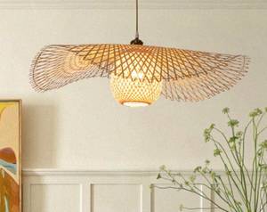 KAI Bamboo Pendant Light Handwoven Rattan <b>Ceiling</b> Lamp Boho Natural Wicker Hanging Light Home <b>Decor</b> Supplier Manufacturer - Product Image 4