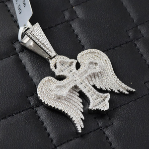 Pendentif Croix Ailes d'Ange Plaqué Argent 925 avec Diamants Moissanite, Breloque Religieuse Hip Hop, Bijou Unisexe Tendance, Cadeau - Product Image 3