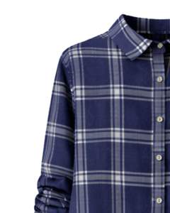 Vestido Camisero Largo a Cuadros Azul Marino Personalizado para Mujer, con Botones, Estampado a Cuadros, Casual, Midi, Mangas Largas, Venta al Por Mayor - Product Image 4