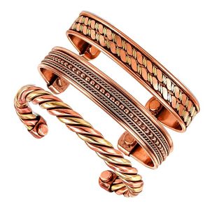 Meilleures ventes : Ensemble de 3 bracelets biothérapie en cuivre, gravés artisanallement Yin-Yang et trio de bracelets manchette multicolores - Product Image 4