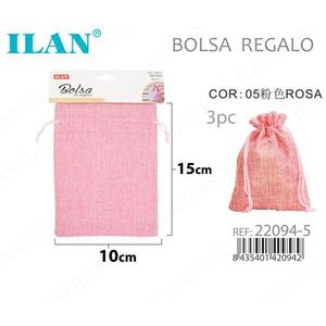 Set di 3 Sacchetti Regalo Ilan Rosa 10x15 Cm in Finta Iuta per Regali - Product Image 1