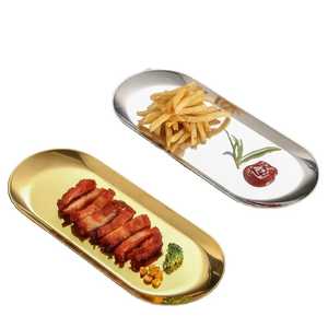 Plateau de service rectangulaire extra long en acier inoxydable sur pieds, style industriel, pour buffet, plat de présentation alimentaire, service minimaliste pour traiteur - Product Image 3