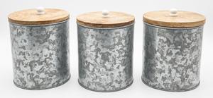 Modern Metal Eco-friendly Food Container Storage Canisters Set of 3 with Wooden Lids <b>Tea</b> <b>Coffee</b> <b>Sugar</b> Labels Round Durable - Product Image 2