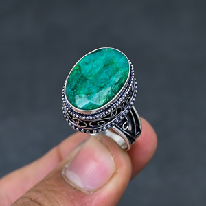 Gorgeous Hot Selling Faceted Green <b>Emerald</b> <b>Ring</b> Handmade 925 Sterling <b>Silver</b> Plated Pear Luxury Premium Grade Vintage Jewelry - Product Image 2