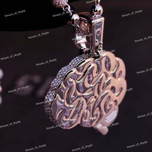 Collier pendentif en moissanite argentée, design cerveau, effet diamant, style hip-hop, bijou statement, cadeau pour homme et femme - Product Image 3