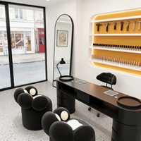 Table de Manucure Suessen Moderne en Métal Crème avec Plateau en Marbre et Rangement Supplémentaire, Poste de Travail pour Salon de Beauté et Spa - Offre Spéciale