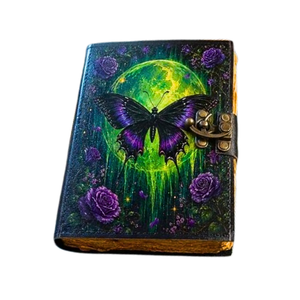 Personalized Luna Moth Leather Journal <b>with</b> <b>Lock</b> Gothic Butterfly <b>Notebook</b> Vintage Writing Diary Handmade Gift - Product Image 1