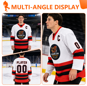 เสื้อฮอกกี้น้ำแข็งผู้ชาย ยี่ห้อ Game On Industries คอวี พิมพ์ลายแบบ Sublimated ผลิตจากโพลีเอสเตอร์ 100% ระบายเหงื่อได้ดี แขนยาว ทรงปกติสำหรับผู้ใหญ่ - Product Image 2