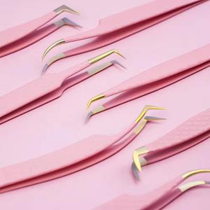 Juego de Pinzas para Pestañas Morje de Acero Inoxidable Quirúrgico de Precisión, Puntas Lisas Rosadas para Uso Estético - Product Image 3