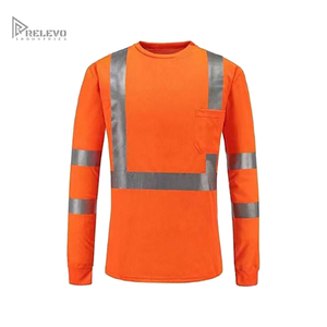 เสื้อยืดทำงานสำหรับผู้ชาย เสื้อเซฟตี้สำหรับงานก่อสร้าง มาตรฐาน ANSI Class 1 สะท้อนแสงสูง ผ้าฝ้าย 100% สกรีนโลโก้ตามสั่ง ลายเรียบ แขนยาว - Product Image 2