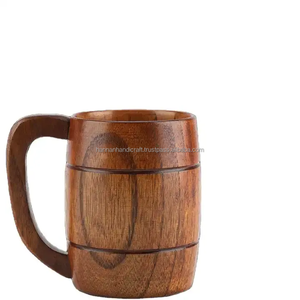 Fait à la main 0.6 litres 20 onces chope à bière en bois de chêne naturel écologique baril brun tasse en bois en acier inoxydable pour la décoration - Product Image 2
