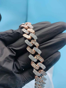 Bracelet cubain en moissanite, bicolore or et argent, chaîne pavée, bijoux de luxe pour hommes et femmes, cadeau tendance hip-hop - Product Image 2