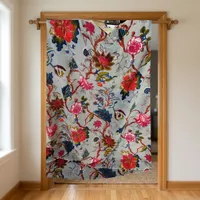 Rideaux en velours de coton floral gris, imprimé botanique multicolore, pour salon, chambre et décoration intérieure élégante