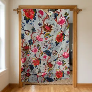 Floral Cotton Velvet Curtain Grey Multicolor Botanical Print Drapes for Living Room Bedroom Window and Elegant Home Decor - Product Image 4