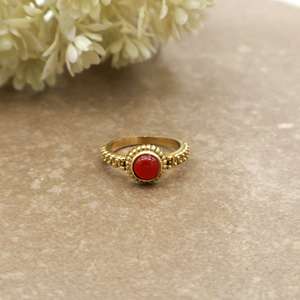 SHYAM JEWELRS Vintage Red Carnelian Brass 14K Gold Plated Statement <b>Ring</b> Beaded Band Boho Ethnic Unisex Jewelry - Product Image 2