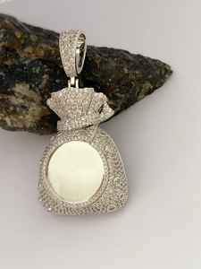 Pendentif personnalisé en moissanite avec photo, motif sac d'argent glacé, finition Hip Hop, pour fêtes, en argent 925, bijoux fins, pendentifs et breloques - Product Image 3