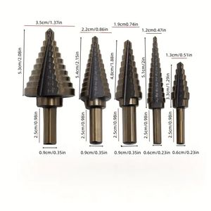 Set di 5 punte elicoidali a gradini in acciaio super rapido con rivestimento in titanio giallo, codolo triangolare, per metallo/legno/plastica - Product Image 6