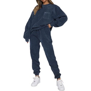 Conjunto Deportivo de Dos Piezas para Mujer, Color Sólido, para Invierno, 360GSM, para Correr, Ropa Deportiva para Exteriores, Bordado, 100% Algodón - Product Image 1